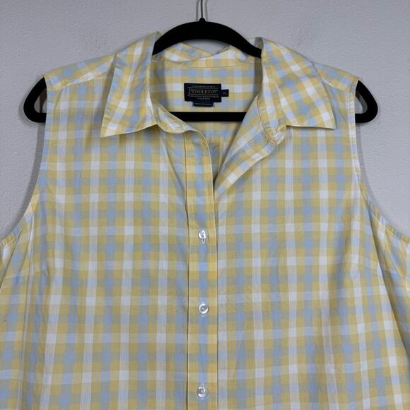 Pendleton Women’s Plaid Sleeveless Button Front Shirt Blue Yellow Size XL - Picture 2 of 8